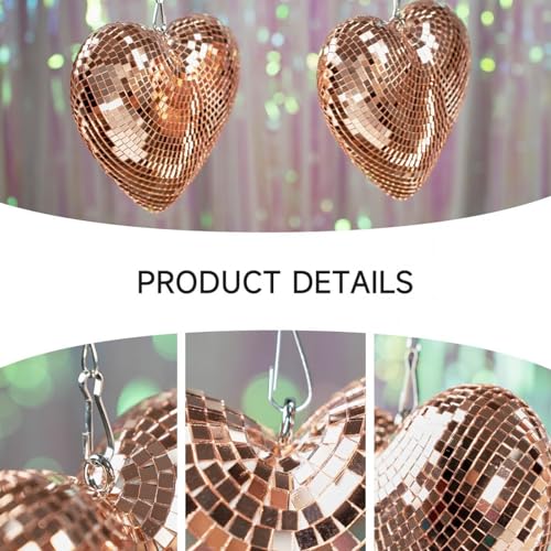 Bola espejada en forma de corazón, adorno decorativo reflectante para fiestas, KTV y bares (oro rosa) miniatura 2