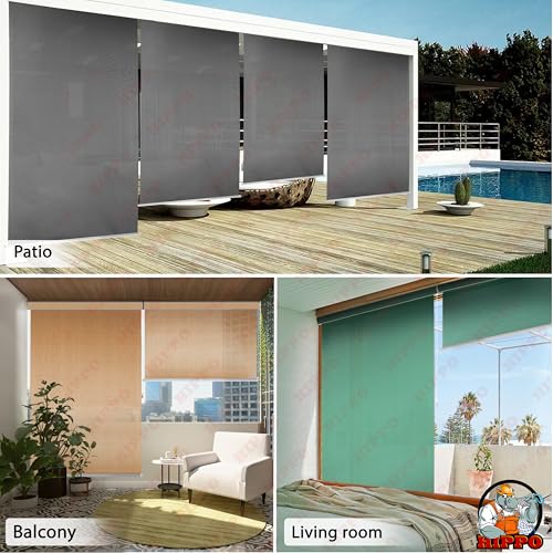 Image of HIPPO 180 GSM HDPE Outdoor Balcony Roller Blind with UV & Dust Protection- Smooth Corded Roll-Up & Down System, Light Filtering Shade for Balcony & Garden Use (Greece-Blues, 3FTX8FT)