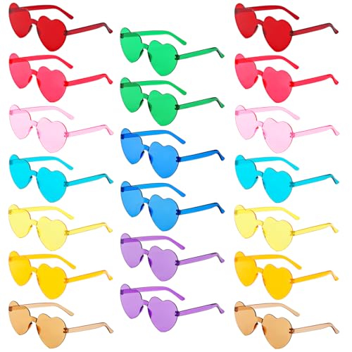 YWL 20 Pairs Heart Sunglasses for Women, Colorful Rimless Fun Heart Glasses for Women Party Favors