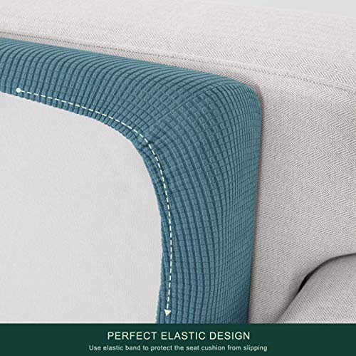 Image of CHUN YI Stretch Couch Cushion Cover, Fitted Loveseat Sofa Chair Seat Slipcover Furniture Protector, Checks Spandex Jacquard Fabric(Medium,Smoky Blue)