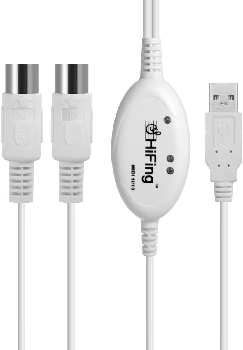 USB IN-OUT MIDI Cable Converter-PC/Laptop/Mac to Music Keyboard Adapter Color white