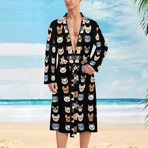 Ropa de dormir suave para hombre bata ligera de caras de perro cómoda 3