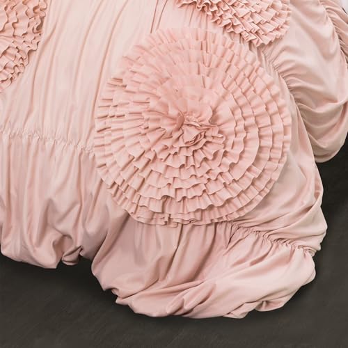 Image of Lush Decor Serena Comforter Set, 3 Piece Set, King, Blush - Ruched Ruffled Flower Design - Romantic Ruffle Bedding Set - Vintage Glam & Farmhouse Bedroom Decor
