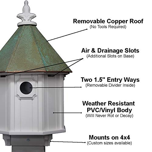 Octagon Bird House Song Bird Cellular Pvc Verdigris Copper Roof Made In The Usa (H8V) #TOP3