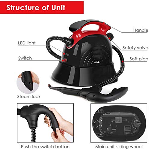 SIMBR Best Steam Cleaner, 1500W Heavy Duty Household Steamer, Multipurpose Steam Mop with 13 Accessories, Chemical-Free Cleaning for Carpet, Floors, Windows, Cars and More