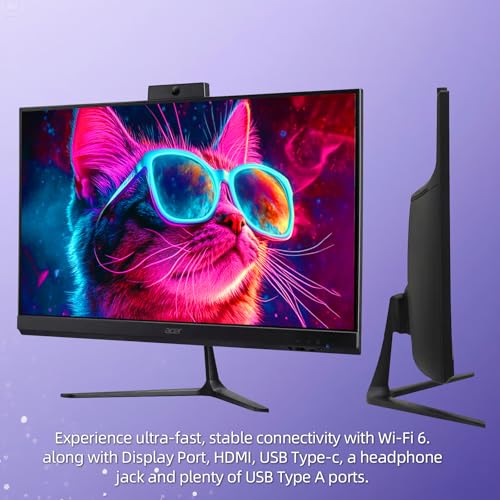 Image of acer 24 inch FHD All-in-One Desktop Computer, 120Hz IPS Display, Intel Core i3-1305U Processor, 8GB RAM, 512GB SSD, Wi-Fi 6, Bluetooth, HDMI, USB Type-C, Windows 11 Pro, Keyboard & Mouse, Black