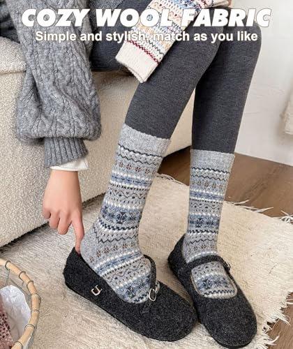 Image of IIG 5 Pairs Women's Vintage Style Thick Wool Warm Winter Crew Socks