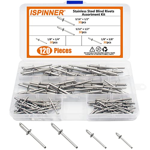 Rivets aveugles en acier inoxydable 304 ISPINNER coffret de 120 pièces pour assemblage fixe