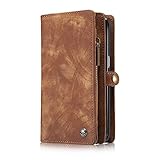  zum Galaxy S7Edge gro?e Brieftasche Case, handgemachte Handtasche Multi-Funktions-2in1 abnehmbar Rei?verschluss Design Magnetkn?pfe aus echtem Leder Folio Flip-Cover mit Kartenslots-braun