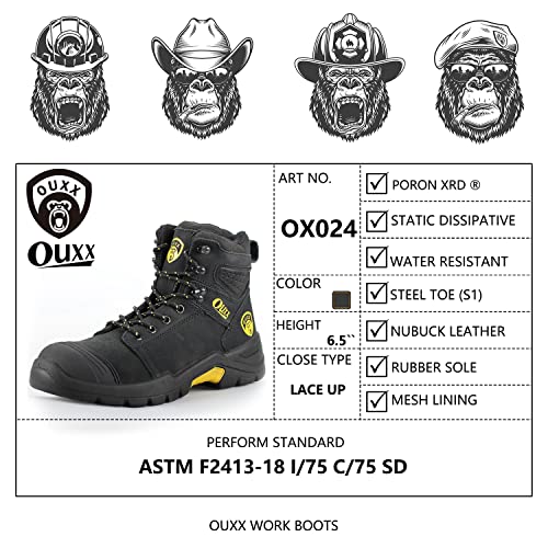 OUXX Steel Toe Work Boots for Men, PORON-XRD Pressure Buffer Non-Slip Rubber Leather Shoes, Static-Dissipative(OX1624)4