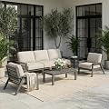 Tobeos HDPE 7 Piece Patio Furniture Set, Outdoor Couch with Washable Thick Beige Cushions & Coffee Table & Side Table, Outdoor Sectional Furniture for Backyard, Deck, Lawn, Porch (Gray Frame)