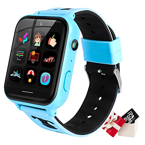 Montre intelligente enfants SOS avec appareil photo, musique MP3 et mode sport bleu OKYUK
