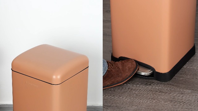 Image of happimess Betty 8 Gal Step Trash Can Soft-Close Lid, Clay Rose | Removable Liner, Semi-Rectangular, Steel Pedal, Iron Powder Coated, 27 inch Height, Non-Skid Base