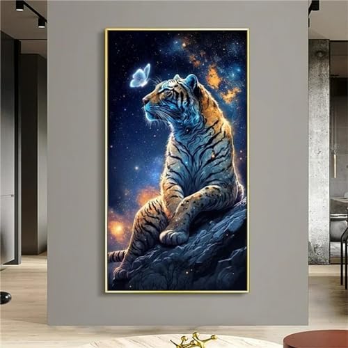 DIY Diamand Painting Tigre Fheeao : Toile XXL Adhésive Haute Définition de 90x210cm