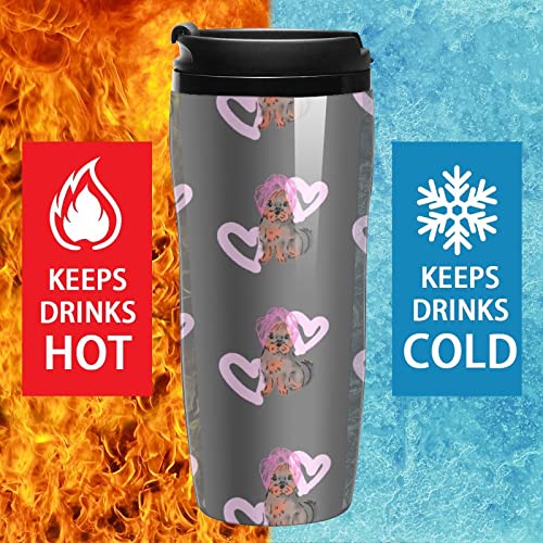 Yorkshire Terrier Puppy con una toalla rosada Corazones Vaso de viaje Taza de café de plástico con tapa, doble pared… - Imagen 5