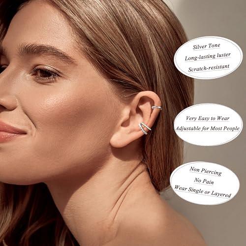 LOYALLOOK Ear Cuff Earrings for Women 14K Gold Plated Ear Cuffs Non Piercing Clip on Cartilage Earring Trendy Fake Earrings Hypoallergenic Huggie Hoop Clip Cuff Earring Lightweight2