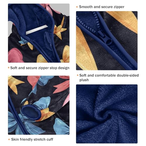 Colorful Bows on Black Toddler Fleece Jacket Girl Boys Hooded Fleece Jacket Coat Warm Outwear Zip-up 3-10T3