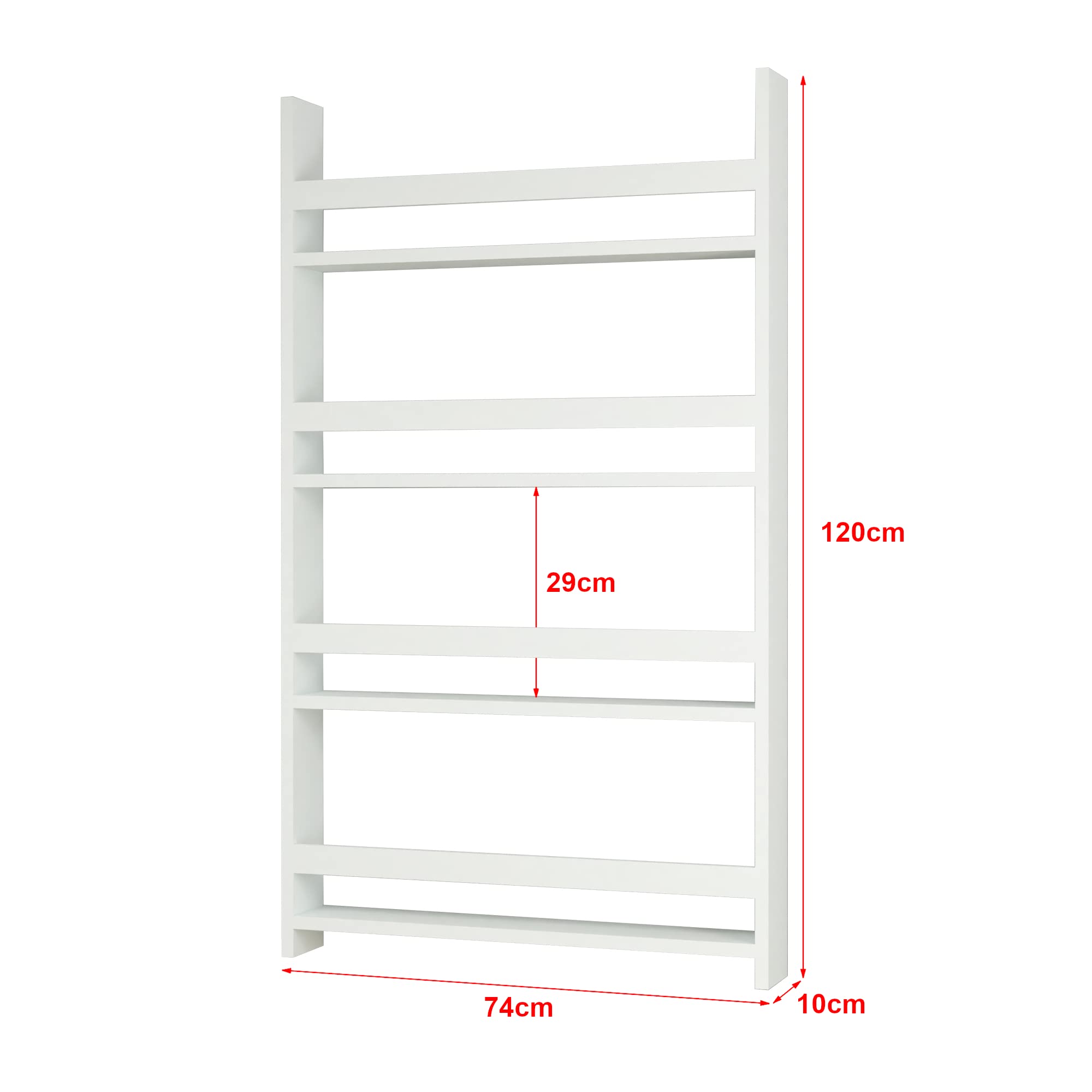 [en.casa] Estantería de Pared para Niños Organizador de Libros de 4 Niveles Estante Mural Infantil con Barra Aglomerado 120 x 74 x 10 cm Blanco