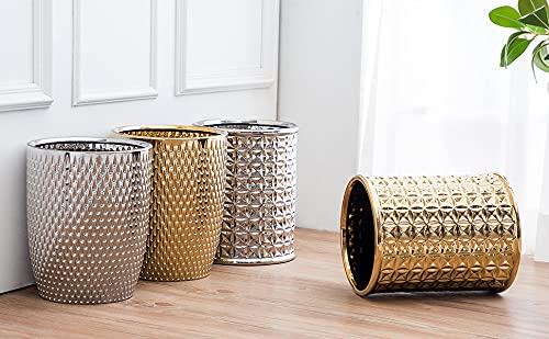 Miniatura 7 de Bote de basura redondo plateado papelera pequeña contenedor de basura para baños salas de polvo cocinas oficinas en casa cerámica duradera