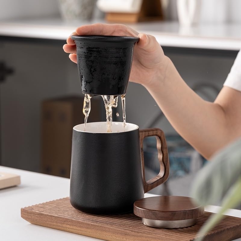 Tasse à thé Tasse à thé en céramique avec couvercle et filtre Récipient de trempage