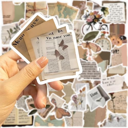 Image of Vintage Stickers for Journaling Water Bottles Luggage Phone, 50PCS Retro Boho Aesthetic Sticker for Teens Adults Vinyl Waterproof (Fragment Sticker)