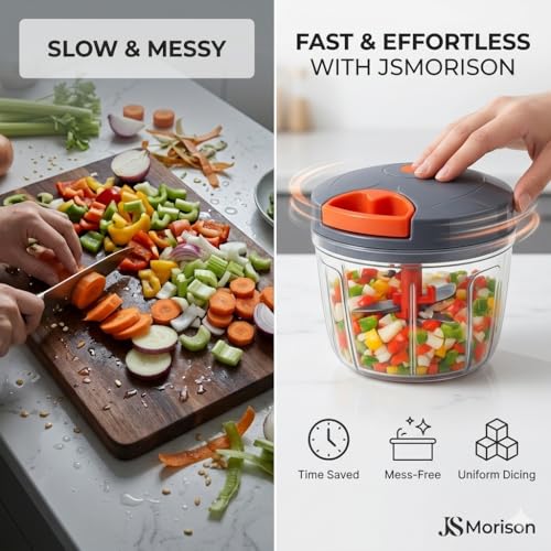Image of Manual Vegetable Chopper 450ML | Hand Pull Kitchen Food Chopper with Stainless Steel Blades | Onion Tomato Vegetable Cutter | Multipurpose Manual Food Processor for Kitchen