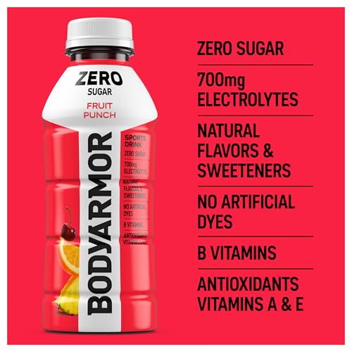 Image of BODYARMOR ZERO Sugar Fruit Punch Electrolyte Drink, Natural Flavors, 16 Fl Oz Bottles (6 Pack), B Vitamins & Antioxidants Sugar Free Hydration