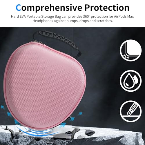 Image of Hard Case for AirPods Max 2 Supports Sleep Mode, Travel Carrying Headphone Case with AirPods Max 2 /1 Clear Ear Cups Cover /Silicone Earpad Case /Headband Cover, Protective Portable Storage Bag, Pink