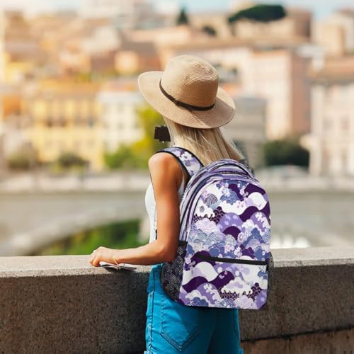 Japanese Wave Cherry Blossoms Kids Backpack, Lightweight School Bookbag Large Capacity Laptop Backpack Water Resistant Daypack Shoulder Bag for Teenager Boys Girls4