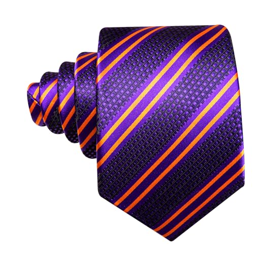 Image of Barry.Wang Man Stripe Ties Set Silk Woven Pocket Square Necktie Cufflinks Formal Party Business