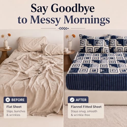 Image of HOMEKART 280 GSM Warm Fitted Bedsheet for Double Bed, Soft Winter Mattress Sheet, Cozy Stretchable Fitted Bed Cover with Elastic, Comfortable & Durable Bedding, Cinnamon, Double (78 x 72 + 8)