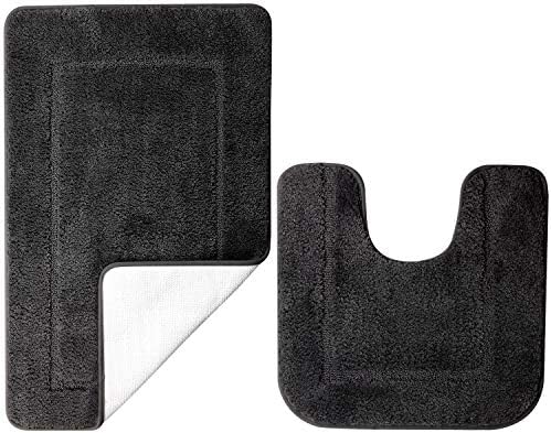 SOANNY Black Bath Mat Set of 2, High Density Soft Microfiber Non Slip ...