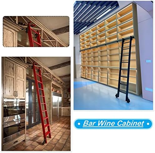 Mobile Library Slider - 6.6ft Sliding Loft Ladder with Floor Wheels, Rolling Track Rail Kit, Perfect for Indoor Office, Easy-Install Ladder Hardware, Versatile Slide Rails