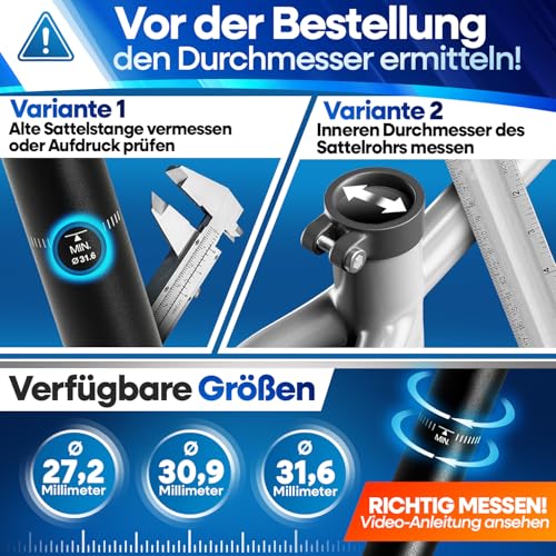 NEXTCOVER® Sattelstütze gefedert - Das Original - mit 27.2/30.9/31.6/34.9mm Durchmesser und [Comfort-Spring] Technologie I gefederte Sattelstütze, Sattelstange, Federsattelstütze