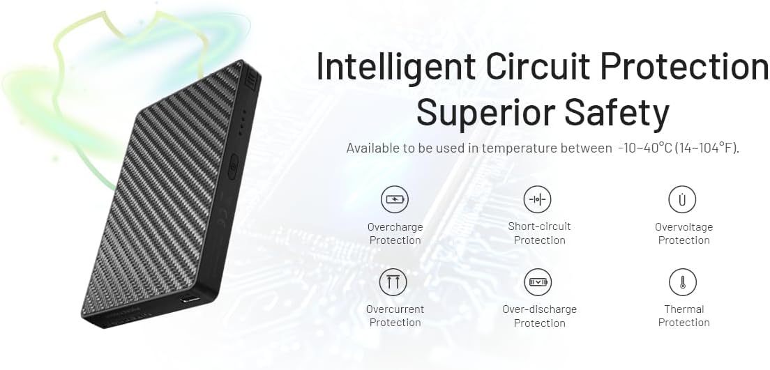 Nitecore Pocket 10000 Power Bank, 10000mAh Dual USB-C Ports for Phones, Flashlights, and Headlamps with Built-in USB-C Cable