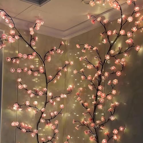 Laxreheye - Guirnalda luminosa de rama de árbol, flores rosas, rama de sauce con luces LED, 8 modos, decoración para el hogar, salón, dormitorio, Navidad, fiesta, Navidad, ventana, boda, puerta