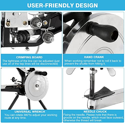IRONWALLS Shoe Repair Machine with Replacement Parts, Heavy Duty Cotton Nylon Line Metal Manual Leather Sewing Machine with Spare Part Accessories, Hand Shoe Mending Machine for cloths, Bags, Tents