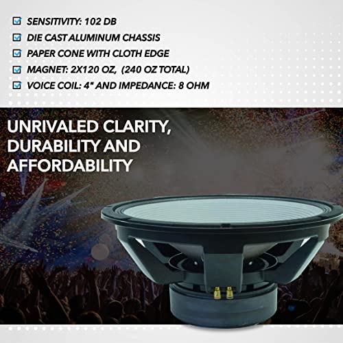 seismic audio - 1834 raw subwooferswoofersspeakers - pa dj pro audio replacement sub - 750 watts rms - 240 oz magnet - 8 ohms - 434 voice coil