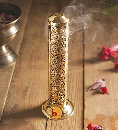 Besnik Arts Pure Brass Embossed Design Agarbatti stand/Incense Stick Stand/Holder with Dust and Burn Safety Ash Catcher (Gold, Height : 11.5 Inch)(Cylindrical) (B08K4B73PL) Amazon Price History, Amazon Price Tracker