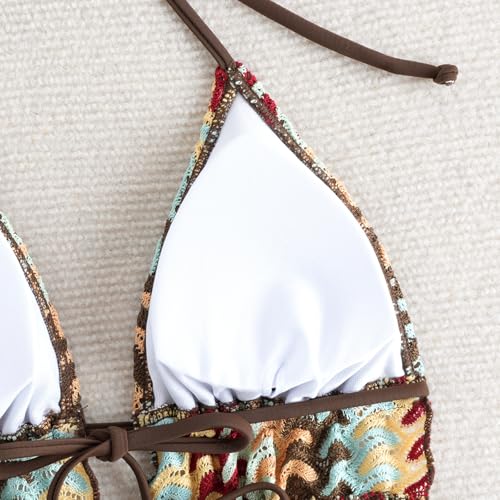 Image of ZAFUL Halter Swimsuits for Women Textured Backless 2 Piece Bathing Suits Cheeky High Cut String Tie Side Bikini Sets
