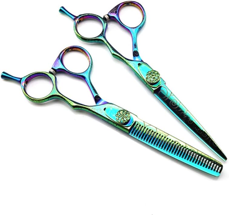 Barber Scissors Hair Cutting, Professional 6 Inch Green Damascus Steel Haircut Scissor Thinning Shears Hairdresser(Set)