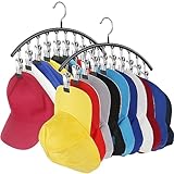 Hat Organizer for Baseball Caps, Hat Hanger 2Pcs with 10 Clips Holds 20 Hats/Leggings/Pants, Closet Organizers and Storage w/Rubber Coated, Leaving No Mark, Space Saving
