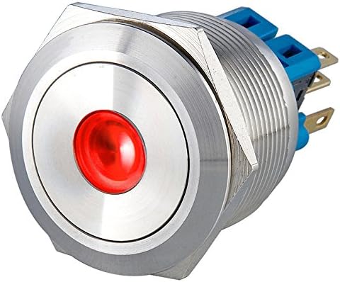 LANGIR 5A/ 250VAC Flat Head Stainless Steel Metal Shell 1NO1NC Momentary LED Ring-Illuminated Push Button Switch Waterproof IP65 Suitable for 25mm Mounting Hole (230V, Red)