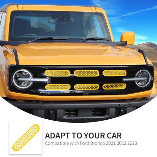 Image of Linskip Oval Grille Inserts Fit for 2021-2025 Ford Bronco, Front Mesh Grille Cover for Bronco Exterior Accessories, Enhancing Vehicle Front Appearance(yellow)