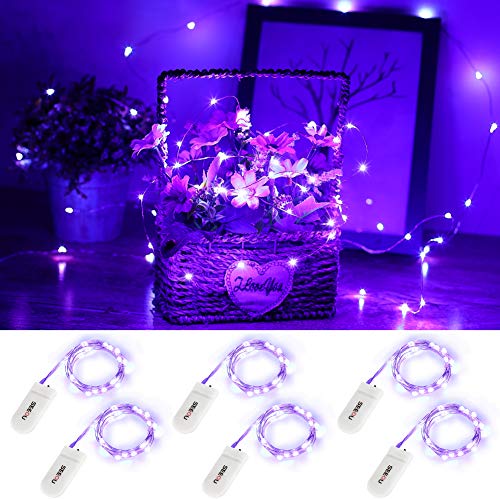 YKB 6 Pack Purple Fairy String Lights Battery Operated Fairy Lights Starry String Lights on 3.3ft/1m Silvery Copper Wire DIY Christmas Decoration Costume Wedding Party Halloween Easter