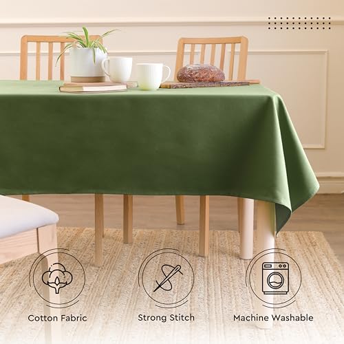 Image of Encasa XO Dining Table Cover Cloth for 4 to 6 Seater | 140x180 cm Cotton Canvas Rectangular Table Cloth | Machine Washable Tablecloth for Indoor & Outdoor Use - Leaf Green Solid Color