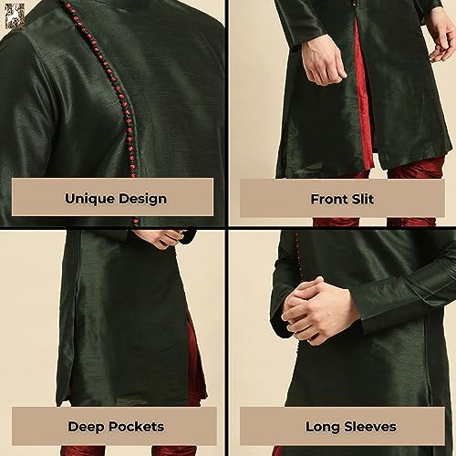 Image of Sanwara Regular Men's Tunic Kurtas (SK844 Fourleaf Green Small)