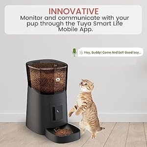 Automatic cat dog feeder with camera  timer 6l1080p hd video with ir night vision real time video recordingtwo way voice intercomlow food  blockage sensor sound alerts for pets   cucciolini doodles