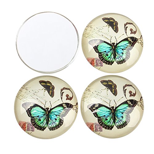 Beadthoven 200pcs 14mm Mixed Color Butterfly Glass Cabochon Flatback Half Round Dome Cover Charms for Jewelry Finding Cameo Pendent Making Circle Bezel Tray Setting