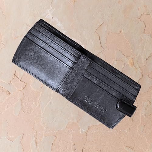 Men's Luxury Coin Pocket Premium Genuine Leather Bifold Wallet 11.5 x 9.3 x 1.5cm Black #40093